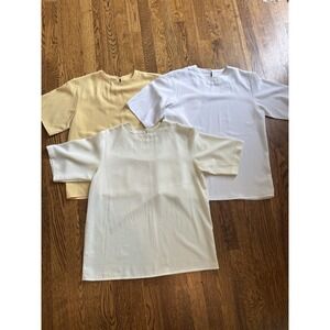 Vintage Lot Of‎ 3 Short Sleeve Blouses Yellow Ivory White Size 6-8 Grandma